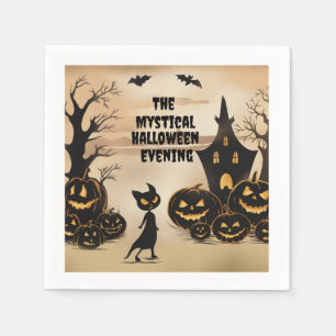 Servilleta De Papel Gato de Halloween y casa embrujada