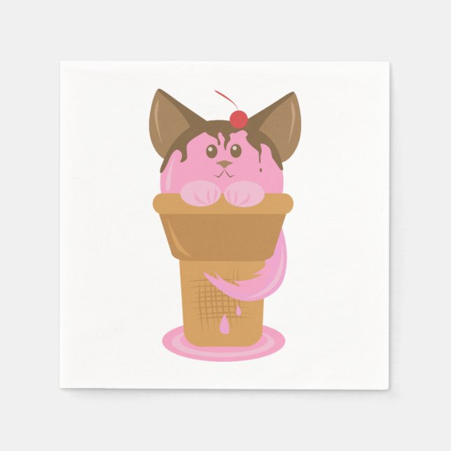 Servilleta De Papel Gato de helado de fresa (Anverso)