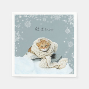 Servilleta De Papel Gato de invierno deja que nieve, servilletas de pa