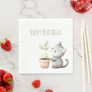 Servilleta De Papel Gato de jardín con cumpleaños de planta