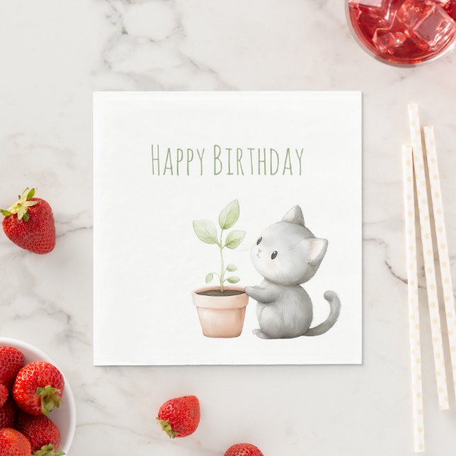 Servilleta De Papel Gato de jardín con cumpleaños de planta (In situ)