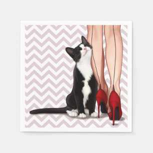 Servilleta De Papel Gato de mujer y tuxedo