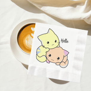 Servilleta De Papel Gato de Naranja amarillo, fiesta de cumpleaños vin