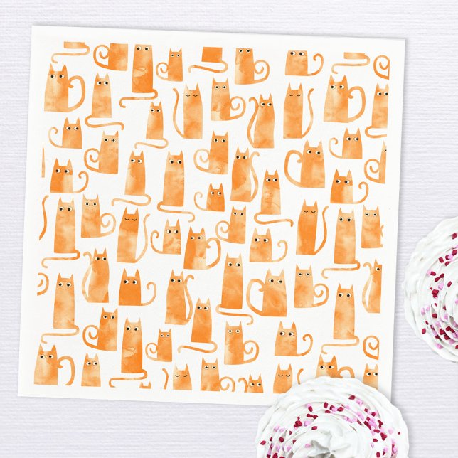 Servilleta De Papel Gato de Naranja divertido (Orange ginger cat pattern watercolor art party paper napkin)