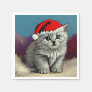 Servilleta De Papel Gato de Navidad Antiguo con Gorro de Santa