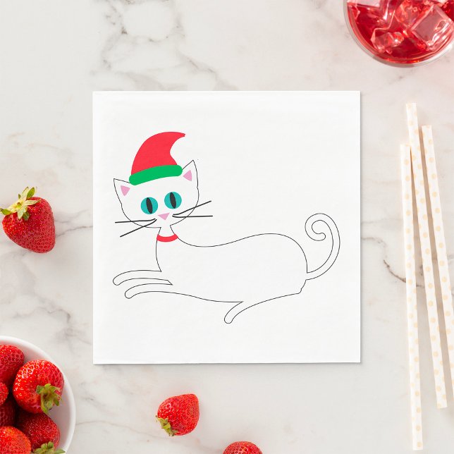 Servilleta De Papel Gato de Navidad con sombrero de Santa (Subido por el creador)
