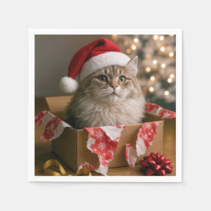 Servilleta De Papel Gato de Navidad en una caja