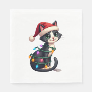 Servilleta De Papel Gato de Navidad Esmoquin gato negro luces de Navid