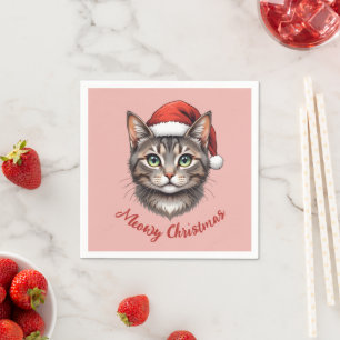 Servilleta De Papel Gato de Navidad Lindo Personalizado con Sombrero d