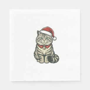 Servilleta De Papel Gato de Navidad Sombrero de Santa Diseño de Grabad