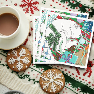 Servilleta De Papel Gato de Navidades blancos