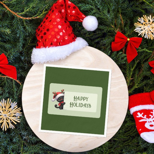 Servilleta De Papel Gato de Navidades Cuidados - Napkins Felices Fiest (Subido por el creador)