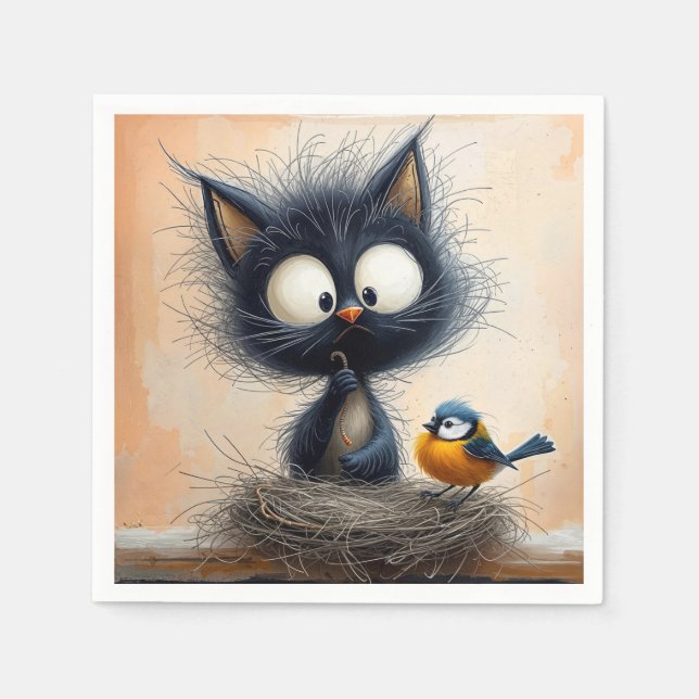 Servilleta De Papel Gato de ojos anchos escrupuloso sosteniendo un gus (Anverso)