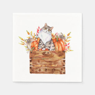 Servilleta De Papel Gato de otoño y calabazas en caja