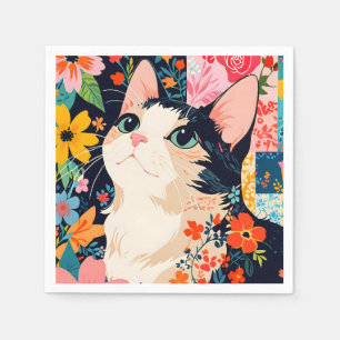 Servilleta De Papel Gato de parches florales