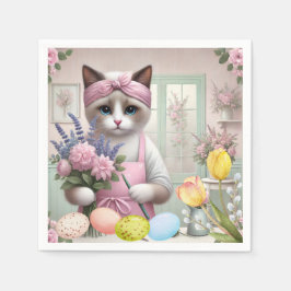 Servilleta De Papel Gato de Pascua con huevos