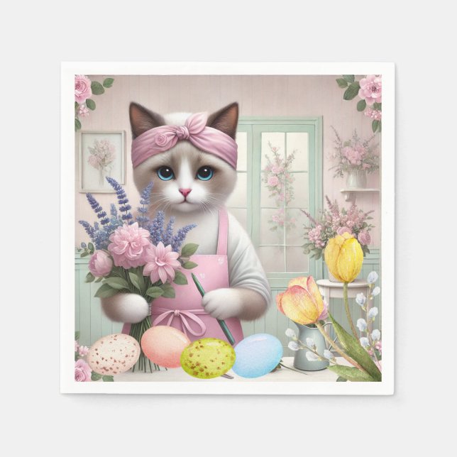 Servilleta De Papel Gato de Pascua con huevos (Anverso)