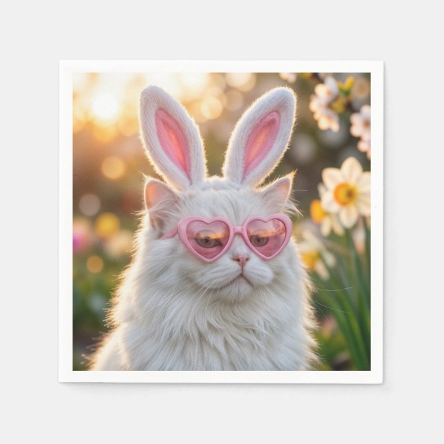 Servilleta De Papel Gato de Pascua con orejas de conejo (Anverso)