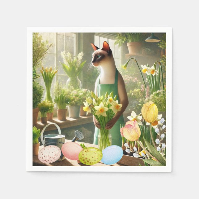 Servilleta De Papel Gato de Pascua con toallas de huevos (Anverso)