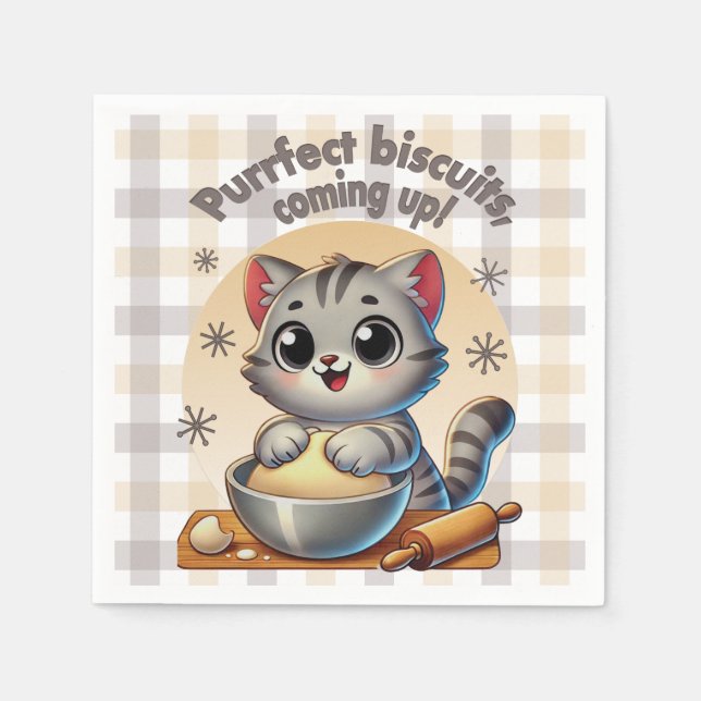 Servilleta De Papel Gato de rodillas "Procure galletas, venga" (Anverso)