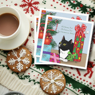 Servilleta De Papel Gato de Tuxedo en Árbol de Navidad