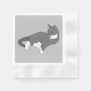 Servilleta De Papel Gato de Tuxedo Gris y Blanco