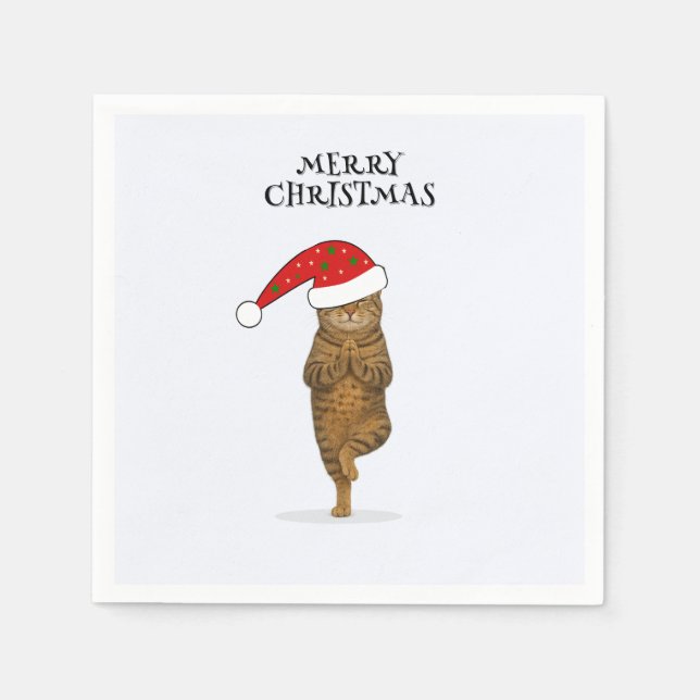 Servilleta De Papel gato de yoga de Navidad tu texto (Anverso)