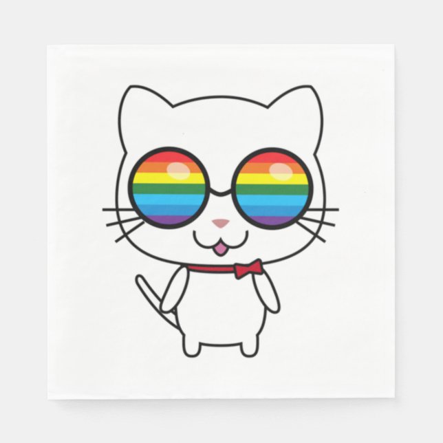 Servilleta De Papel Gato del Orgullo de la Visión Arcoiris (Anverso)