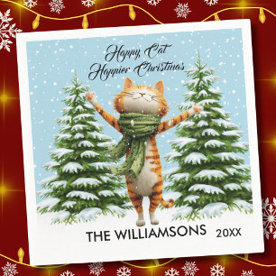 Servilleta De Papel Gato Divertido Feliz Navidad Más Feliz
