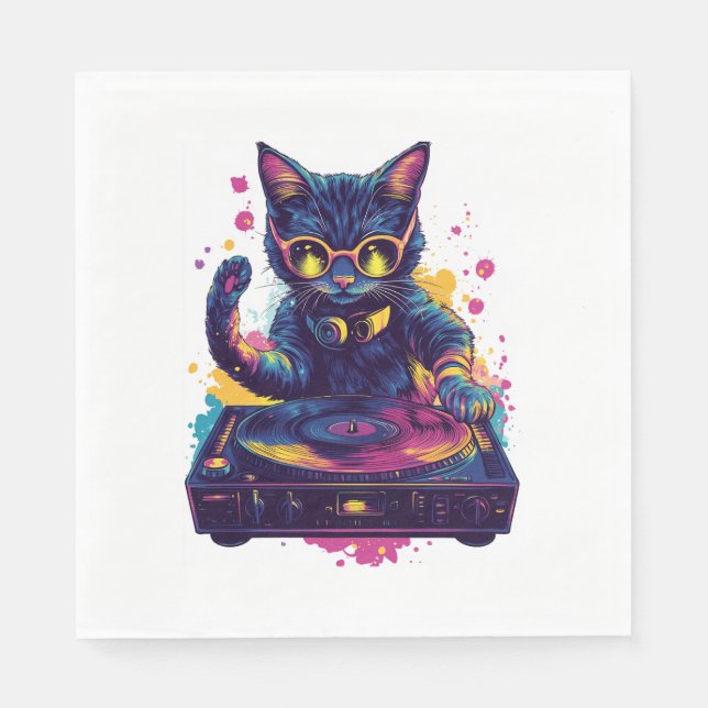 Servilleta De Papel Gato DJ Funky � Fiesta Gatito Disco Retro (Anverso)