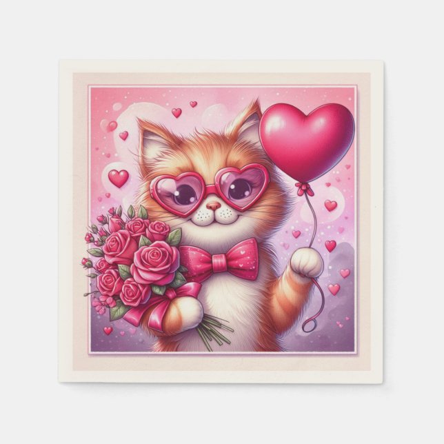 Servilleta De Papel Gato El día de San Valentín/gatito (Anverso)
