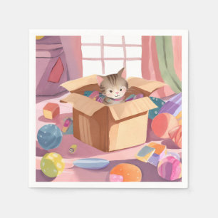 Servilleta De Papel Gato en caja de cartón   Gato de acuarela gatito