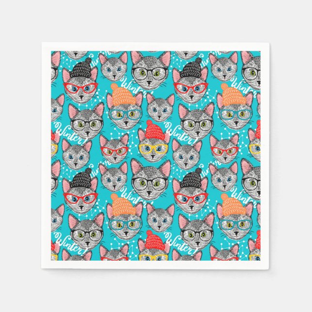 Servilleta De Papel Gato en el gorra (Anverso)
