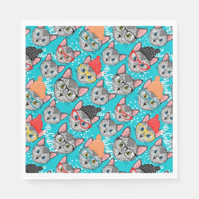 Servilleta De Papel Gato en el gorra (Anverso)