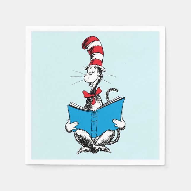 Servilleta De Papel Gato en el sombrero leyendo (Anverso)