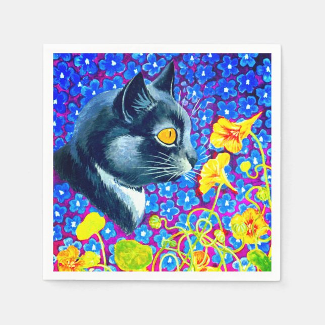 Servilleta De Papel Gato en flores (Anverso)