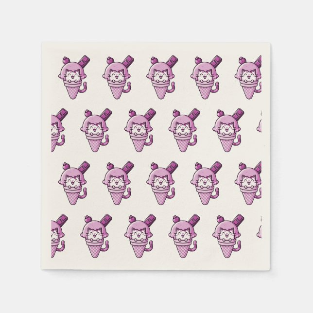 Servilleta De Papel Gato en rosa de cono (Anverso)