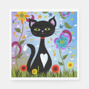 Servilleta De Papel Gato En Un Jardín Arte Abstracto