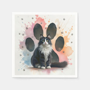 Servilleta De Papel Gato esmoquin con fondo de huella de pata