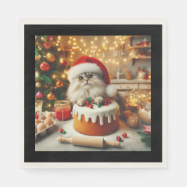 Servilleta De Papel Gato esponjoso horneando el pastel de Navidad