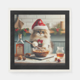 Servilleta De Papel Gato esponjoso horneando pudín de Navidad con lico