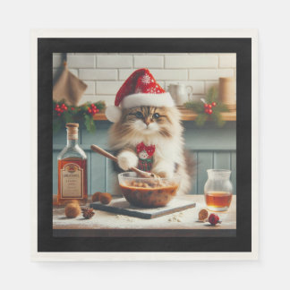 Servilleta De Papel Gato esponjoso horneando pudín de Navidad con lico