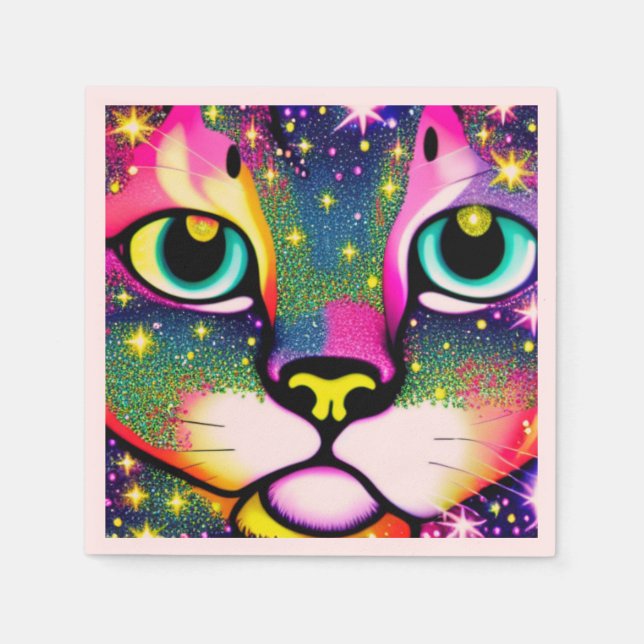 Servilleta De Papel Gato Face Close Pop Art (Anverso)