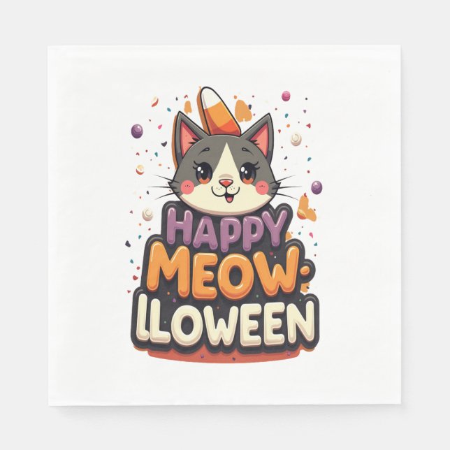 Servilleta De Papel Gato feliz de Meow-lloween (Anverso)