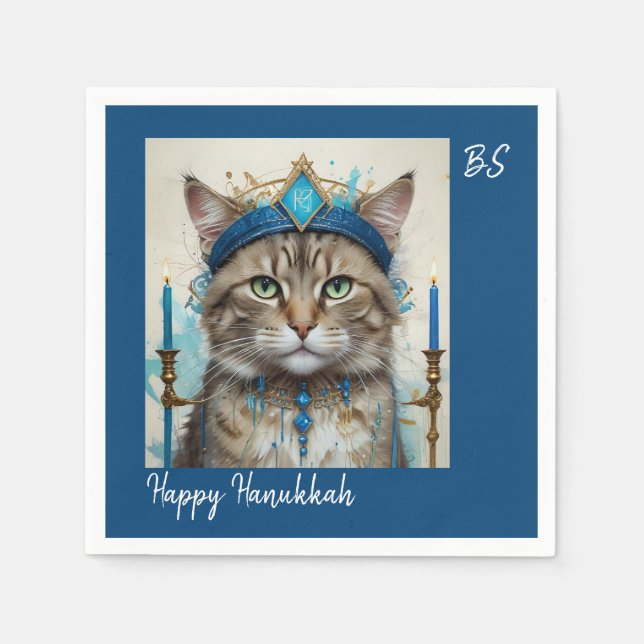 Servilleta De Papel Gato festivo disfrazado de hanukkah juguetón (Anverso)