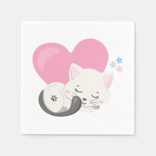 Servilleta De Papel Gato gitano dulce durmiendo con un gran corazón en