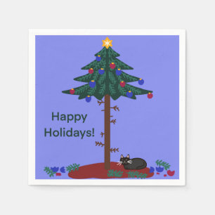 Servilleta De Papel Gato gracioso con árbol de Navidad