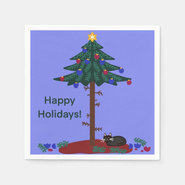 Servilleta De Papel Gato gracioso con árbol de Navidad (Anverso)