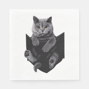Servilleta De Papel Gato Gris Británico En Gatos De Bolsillo
