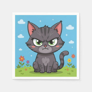 Servilleta De Papel Gato gris enfadado pequeño